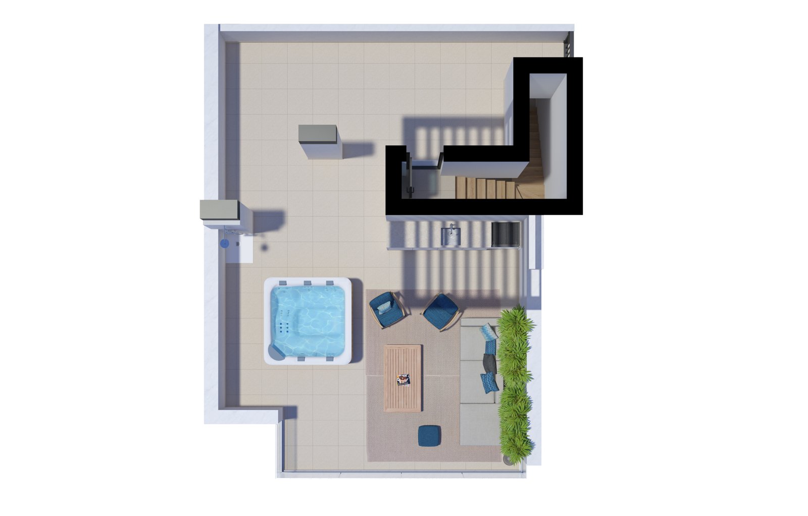 20260130_Jacuzzi_3.1_T2 Private rooftop terrace with jacuzzi pre-installation, Salinas Residence top-floor T2 apartment unit 3.1, Tavira, Algarve