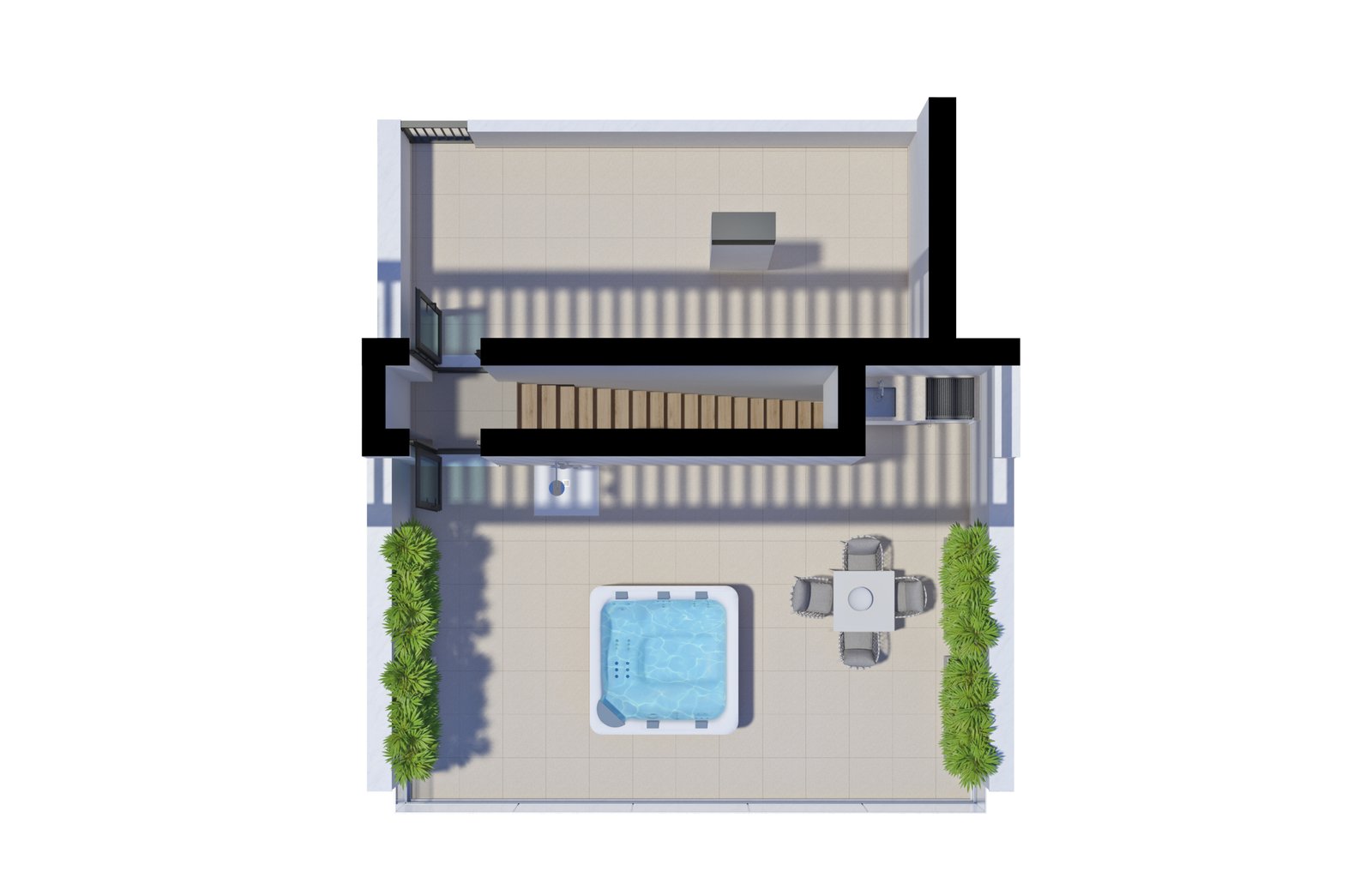 20260130_Jacuzzi_3.3_T2 Private rooftop terrace with jacuzzi pre-installation, Salinas Residence top-floor T2 apartment unit 3.3, Tavira, Algarve