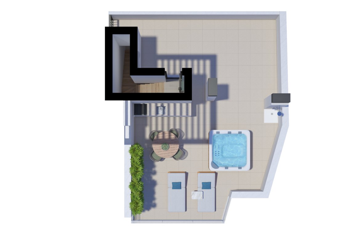 Private rooftop terrace with jacuzzi pre-installation, Salinas Residence top-floor T2 apartment unit 3.4, Tavira, Algarve